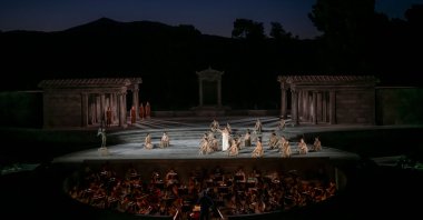 Opera singers and actors perform in the opera "Medea" at the ancient theater of Epidaurus, Greece, June 18, 2026. (AFP Photo)