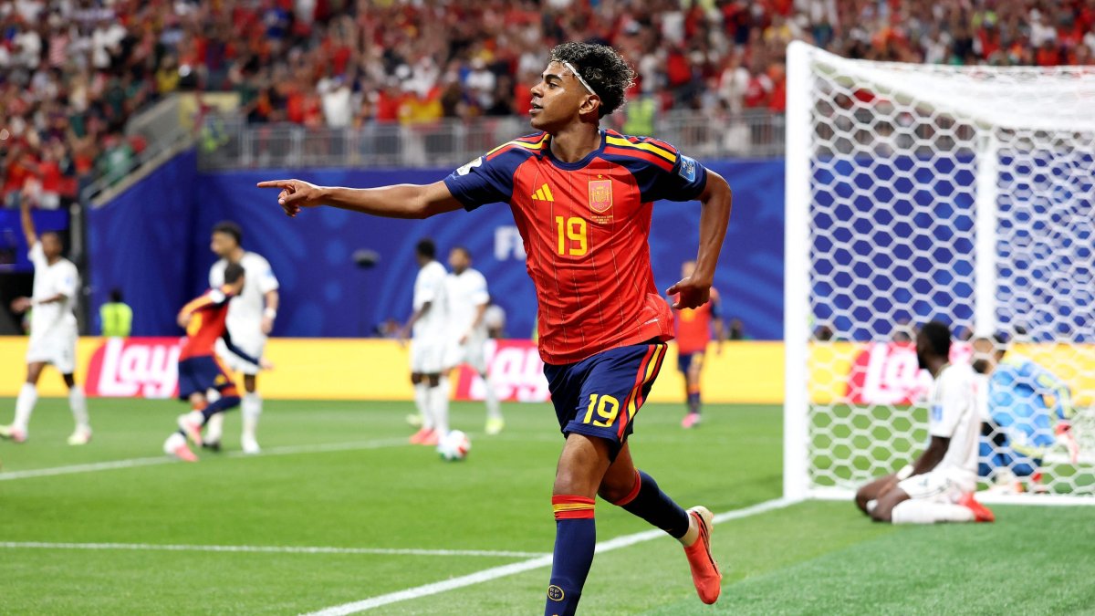 Spain's Lamine Yamal celebrates after scoring his team's first goal during the 2026 FIFA World Cup Group H match against Saudi Arabia at Atlanta Stadium, Atlanta, U.S., June 21, 2026. (AFP Photo)