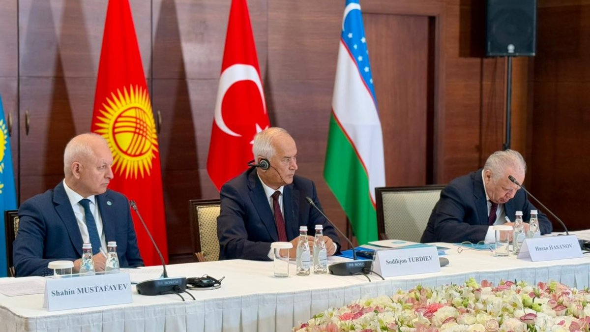 Officials attend the 19th Meeting of the Council of Elders of the Organization of Turkic States (OTS) in Almaty, Kazakhstan, June 22, 2026. (AA Photo)