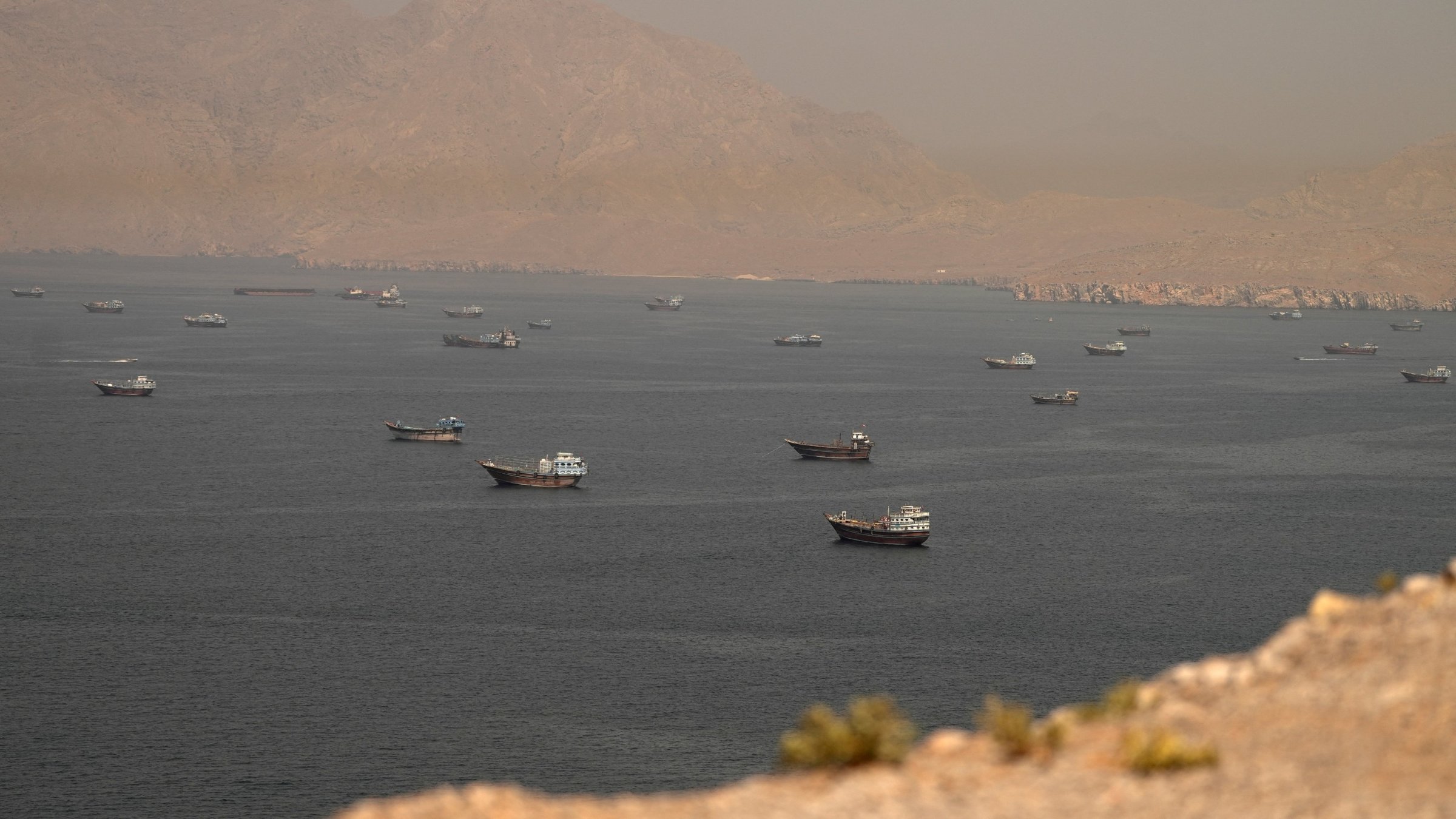 Vessels at the Strait of Hormuz, as seen from Musandam, Oman, June 18, 2026. (Reuters Photo)