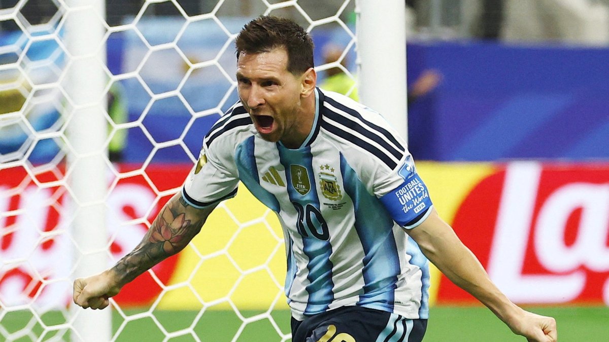 Argentina's Lionel Messi celebrates scoring during the 2026 FIFA World Cup Group J against Austria at Dallas Stadium, Arlington, U.S., June 22, 2026. (Reuters Photo)