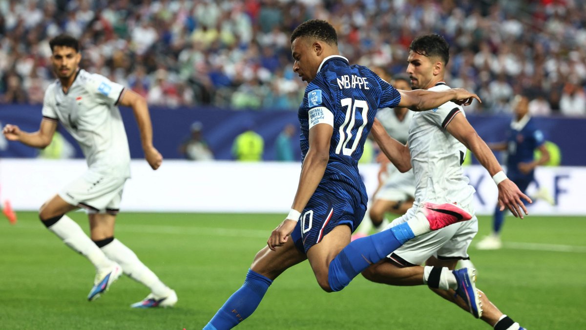 France's Kylian Mbappe kicks the ball during the 2026 FIFA World Cup Group I football match against Iraq at the Philadelphia Stadium, Philadelphia, U.S., June 22, 2026. (AFP Photo)