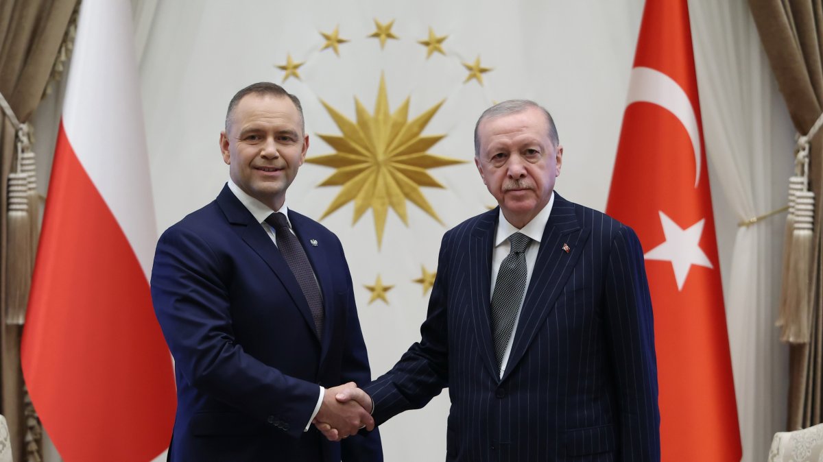 President Recep Tayyip Erdoğan and Poland's President Karol Nawrocki shake hands as they meet in Ankara, June 23, 2026. (AA Photo)