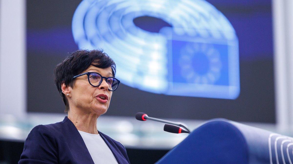 European Commissioner for Enlargement Marta Kos speaks about the Commission report on Türkiye, during a session of the European Parliament in Strasbourg, France, June 16,  2026.  (EPA Photo)