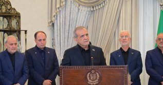 Iranian President Dr. Masoud Pezeshkian (C) speaks during a press conference with Pakistan's Prime Minister Muhammad Shehbaz Sharif (not pictured) in Islamabad, Pakistan, June 23, 2026. (Handout via EPA)