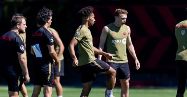 Canada players participate in a World Cup football training session, Vancouver, Canada, June 22, 2026. (AP Photo)
