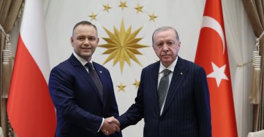 President Recep Tayyip Erdoğan and Poland's President Karol Nawrocki shake hands as they meet in Ankara, June 23, 2026. (AA Photo)