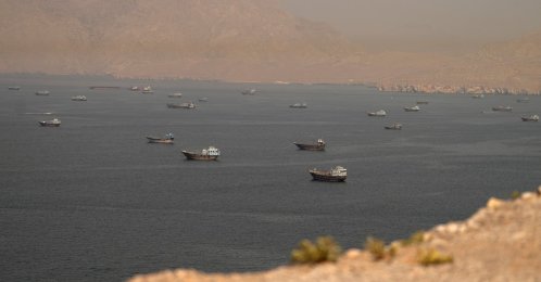 Vessels at the Strait of Hormuz, as seen from Musandam, Oman, June 18, 2026. (Reuters Photo)