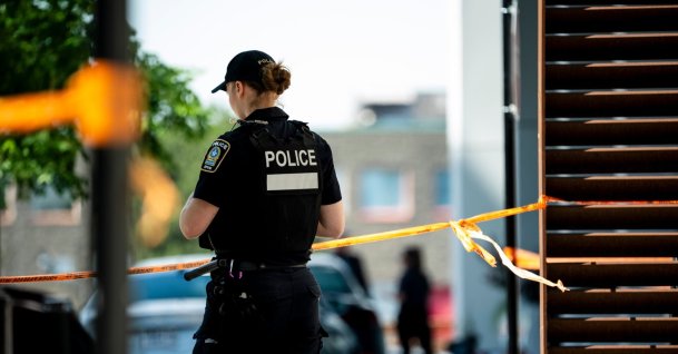 Montreal police work the scene of a shooting the day before, in Montreal, Tuesday, June 23, 2026. (AP Photo)