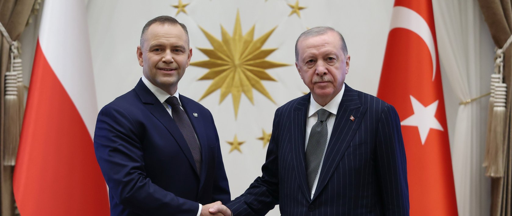 President Recep Tayyip Erdoğan and Poland's President Karol Nawrocki shake hands as they meet in Ankara, June 23, 2026. (AA Photo)