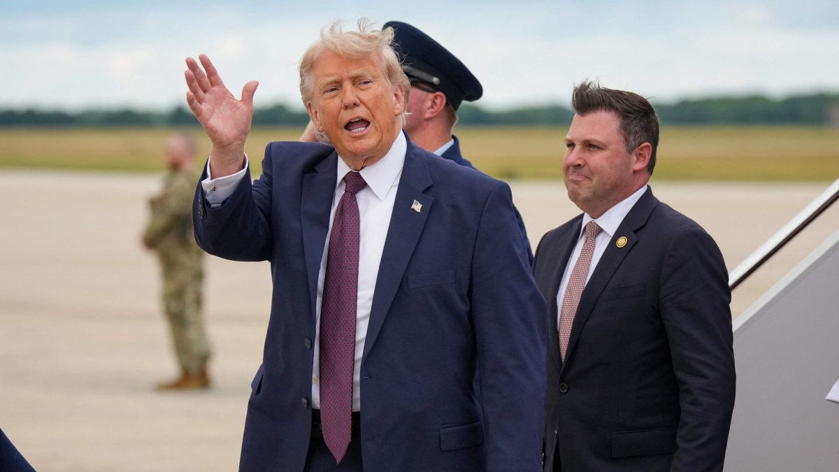U.S. President Donald Trump exits from Air Force One at Joint Base Andrews after returning from Pennsylvania, Maryland, U.S., June 23, 2026. (AFP Photo)