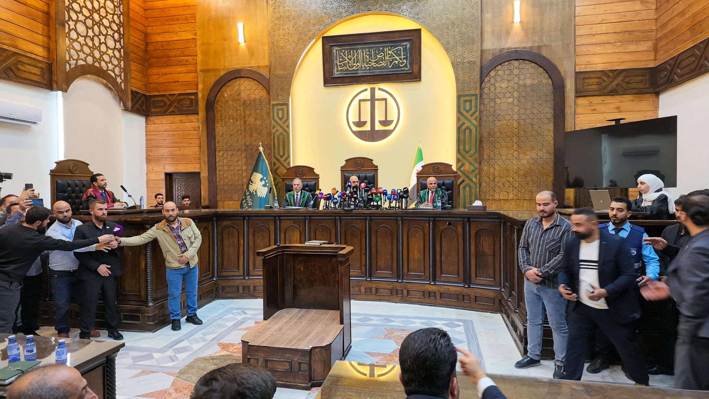 Atif Najib, former head of political security in southern Syria's Daraa province, attends his first trial session at the Palace of Justice in Damascus, Syria, April 26, 2026. (AFP File Photo)
