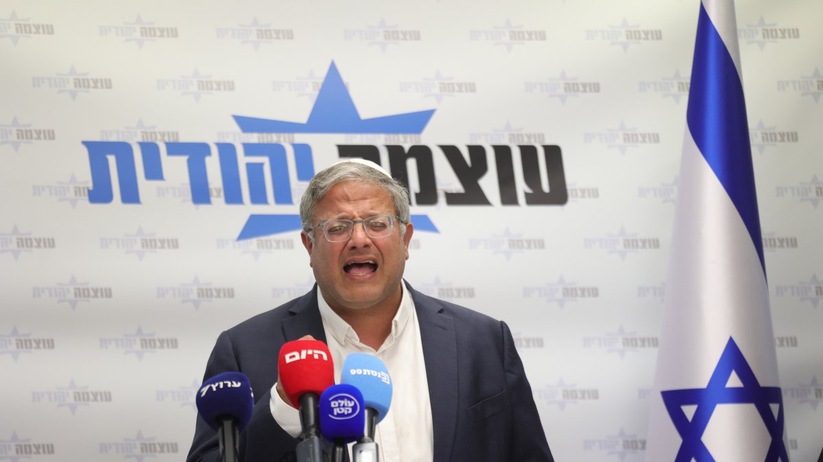 Israel's far-right National Security Minister and leader of the Otzma Yehudit Party, Itamar Ben-Gvir, delivers an address during his weekly party faction meeting at the Knesset, the Israeli parliament, in Jerusalem, June 22, 2026. (EPA Photo)