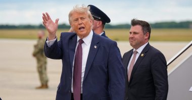 U.S. President Donald Trump exits from Air Force One at Joint Base Andrews after returning from Pennsylvania, Maryland, U.S., June 23, 2026. (AFP Photo)