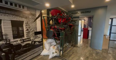 Stacks of chairs brought to the entrance of the CHP branch by Özgür Özel's supporters to prevent the handover of the office, Bursa, northwestern Türkiye, June 22, 2026. (DHA Photo)