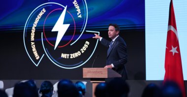 Energy and Natural Resources Minister Alparslan Bayraktar speaks at "Türkiye Clean Energy Transition Investment Forum," held in London, U.K., June 24, 2026. (AA Photo)