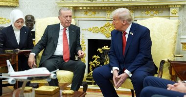 President Recep Tayyip Erdoğan meets with U.S. President Donald Trump in the Oval Office of the White House, Washington, U.S., Sept. 25, 2025. (AP Photo)