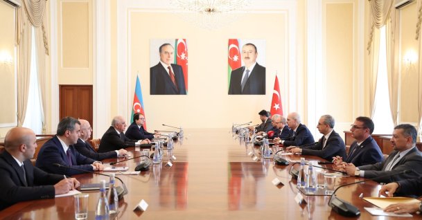 Turkish Parliament Speaker Numan Kurtulmuş attends the 20th Conference of the Parliamentary Union of the Organization of Islamic Cooperation (OIC) in Baku, June 24, 2026. (AA Photo)