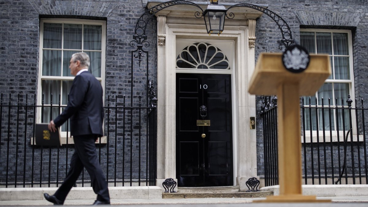British Prime Minister Keir Starmer walks away from the lectern after making his resignation statement in Downing Street, London, Britain, June 22, 2026. (EPA Photo)