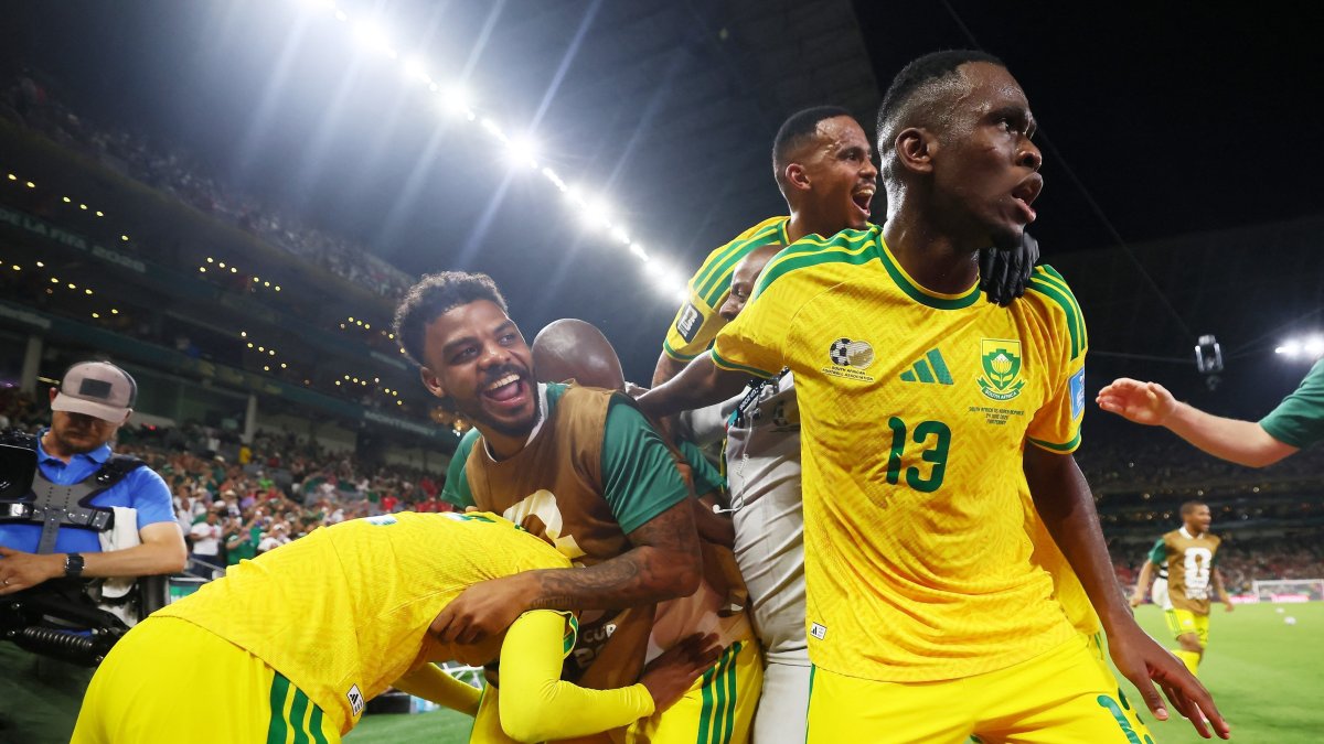 South Africa's Thapelo Maseko celebrates during the 2026 FIFA World Cup Group A match against South Korea at Estadio Monterrey, Monterrey, Mexico, June 24, 2026. (Reuters Photo)