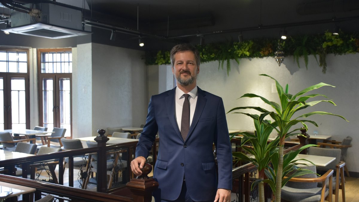 Outgoing Hungarian Ambassador to Türkiye Viktor Matis speaks during an interview in the former Hungarian Embassy building, Ankara, Türkiye, June 25, 2026. (AA Photo)