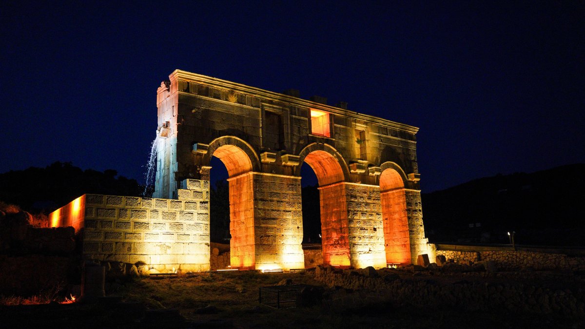 An evening view of the historic water system of the City Gate at Patara Ancient City, dating to the Roman period, Antalya, southern Türkiye, June 25, 2026. (DHA Photo)