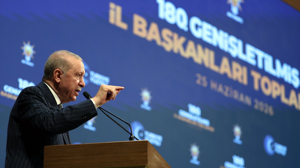 President Recep Tayyip Erdoğan speaks at the meeting of AK Party provincial chairs, Ankara, Türkiye, June 25, 2026. (AA Photo)