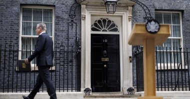British Prime Minister Keir Starmer walks away from the lectern after making his resignation statement in Downing Street, London, Britain, June 22, 2026. (EPA Photo)