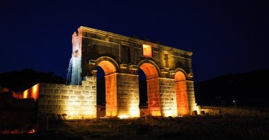 An evening view of the historic water system of the City Gate at Patara Ancient City, dating to the Roman period, Antalya, southern Türkiye, June 25, 2026. (DHA Photo)
