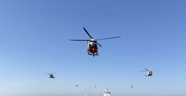 Participating naval and coast guard vessels perform a ceremonial pass by following the completion of the Martyr Ensign Caner Gönyeli 2026 Search and Rescue Invitation Exercise, concluding the annual joint drill between Türkiye and the Turkish Republic of Northern Cyprus, Gazimağusa, TRNC, June 24, 2026.