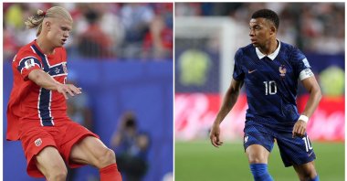 This collage shows Norway's Erling Haaland (L), Foxborough, U.S., June 16, 2026 and France's Kylian Mbappe (R), Philadelphia, U.S., June 22, 2026. (AFP Photo)