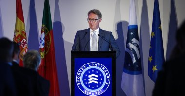 Frontex Executive Director Hans Leijtens delivers a speech at the presentation of the Frontex contingent in Lisbon, Portugal, 24 June 2026. (EPA Photo)