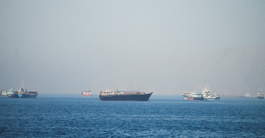 Vessels are seen at the Strait of Hormuz, as seen from Musandam, Oman, June 1, 2026. (Reuters Photo)