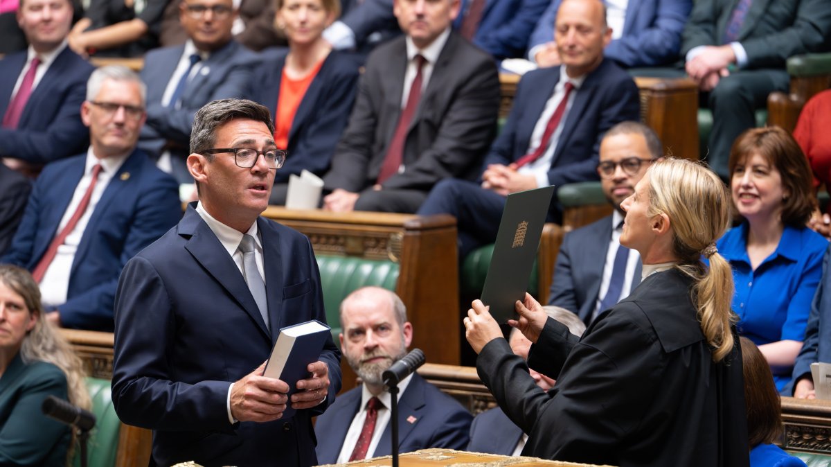 Andy Burnham is sworn in as the lawmaker for Makerfield in the House of Commons chamber, London, Britain, June 22, 2026. (EPA Photo)