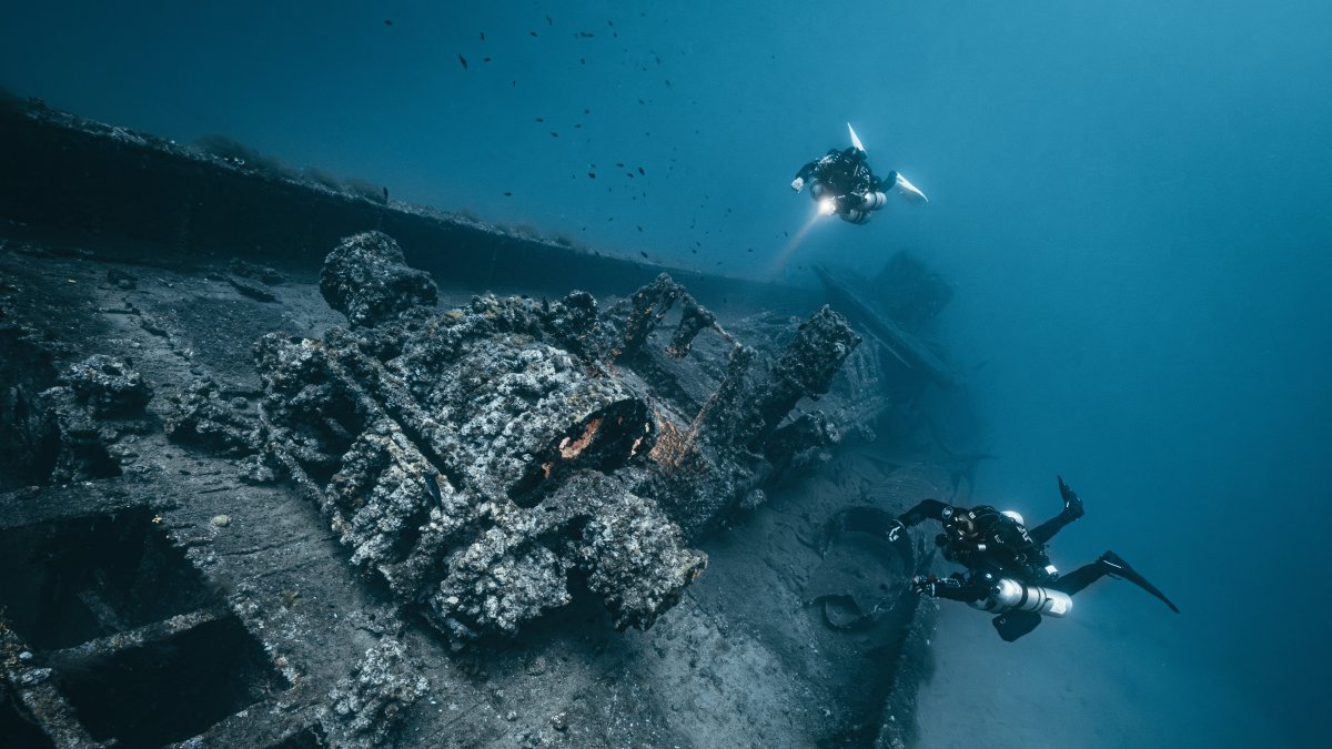 Divers explore the wreck of HMT Lundy off the coast of Çanakkale, Türkiye, Sept. 1, 2025. (Photo by Maxime Cheminade for Çanakkale Wars Gallipoli Historical Site Directorate)