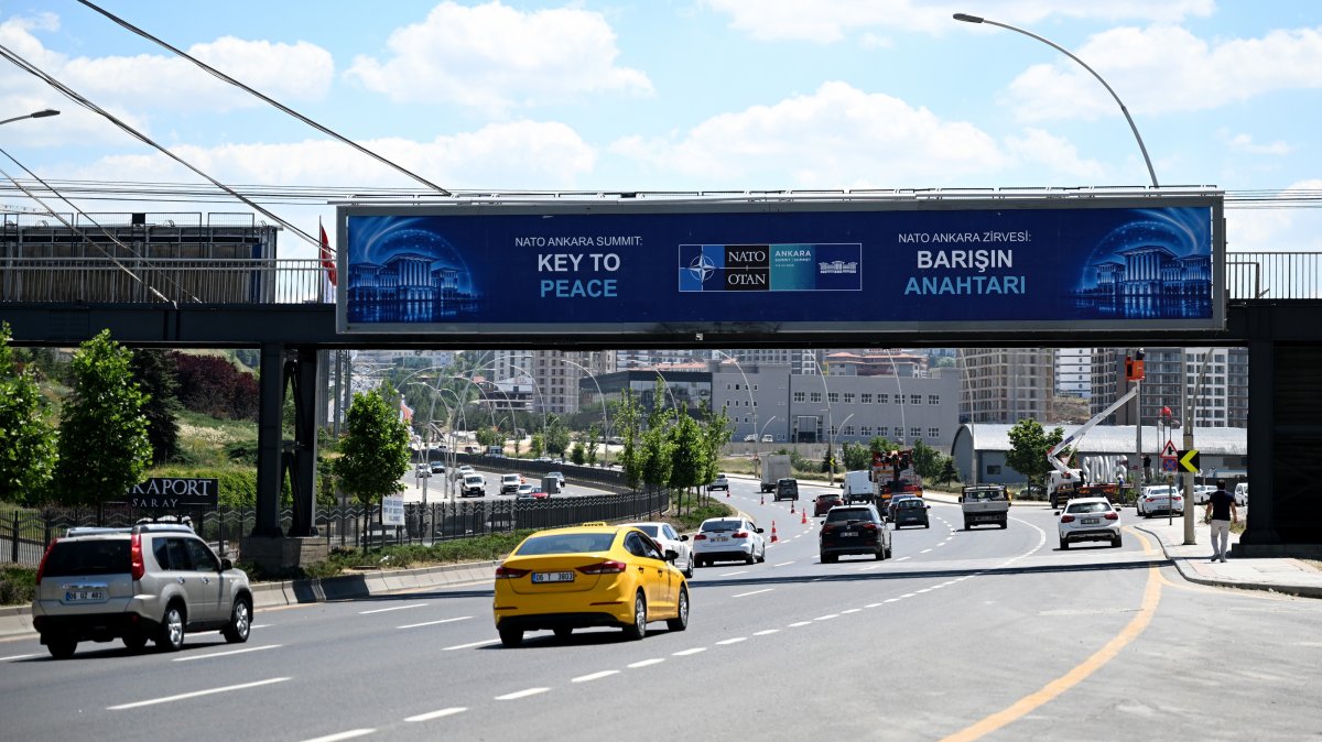 Billboards bearing the slogans "The Key to Peace," "The Key to Security" and "A Shared Future in Peace" are displayed along a protocol route, Ankara, Türkiye, June 25, 2026. (AA Photo)