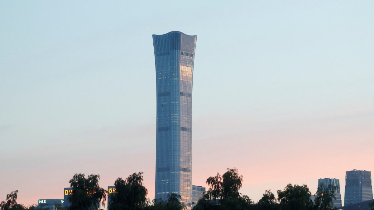 The CITIC Tower, also known as China Zun, where damage is visible on a high floor of the exterior, in Beijing, China, June 26, 2026. (Reuters Photo)