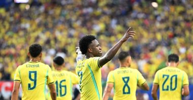 Brazil's Vinicius Junior celebrates after scoring his team's second goal during the 2026 World Cup Group C football match against Scotland at the Miami Stadium, Miami Gardens, U.S., June 24, 2026. (AFP Photo)