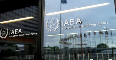 The IAEA logo is displayed in front of the agency’s headquarters, Vienna, Austria, June 5, 2026. (Reuters Photo)