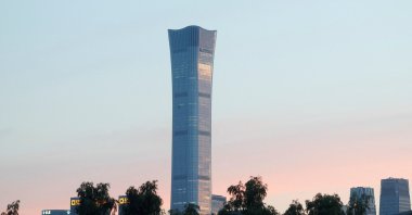 The CITIC Tower, also known as China Zun, where damage is visible on a high floor of the exterior, in Beijing, China, June 26, 2026. (Reuters Photo)