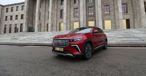 Türkiye’s first domestically produced car, Togg, is displayed in front of the Turkish Grand National Assembly (TBMM), Ankara, Türkiye, Dec. 12, 2022. (AA Photo)