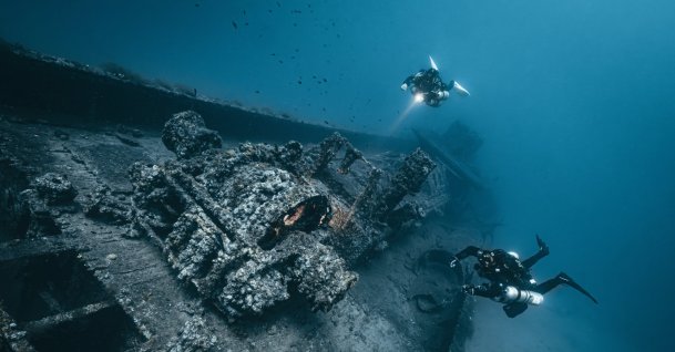 Divers explore the wreck of the HMT Lundy off the coast of Çanakkale, Türkiye, Sept. 1, 2025. (Photo by Maxime Cheminade for Çanakkale Wars Gallipoli Historical Site Directorate)
