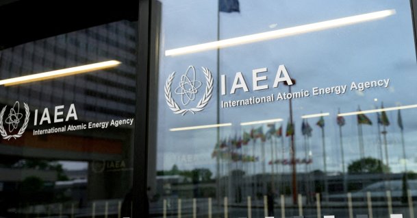 The IAEA logo is displayed in front of the agency’s headquarters, Vienna, Austria, June 5, 2026. (Reuters Photo)