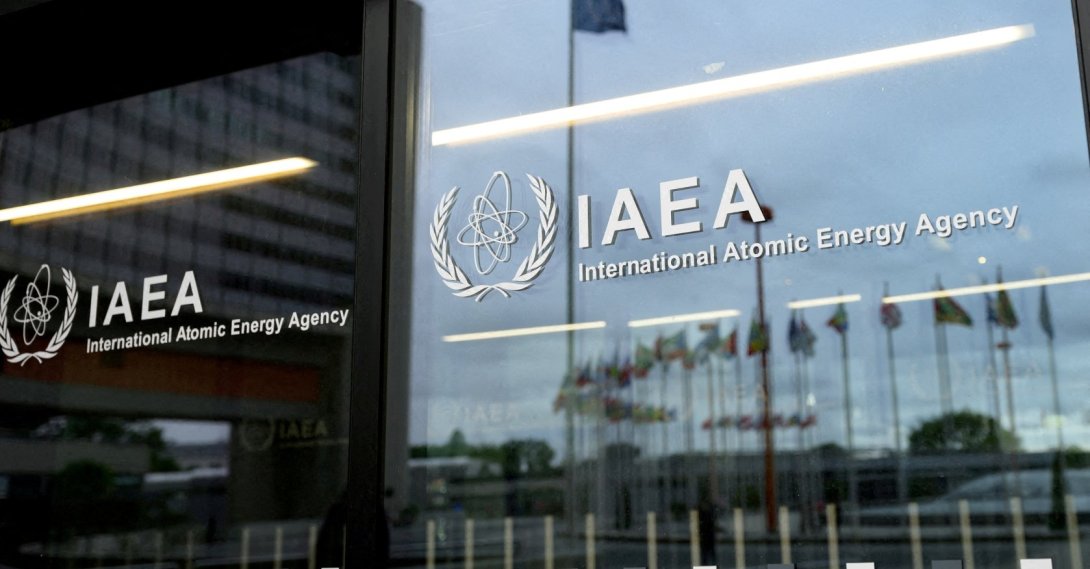 The IAEA logo is displayed in front of the agency’s headquarters, Vienna, Austria, June 5, 2026. (Reuters Photo)