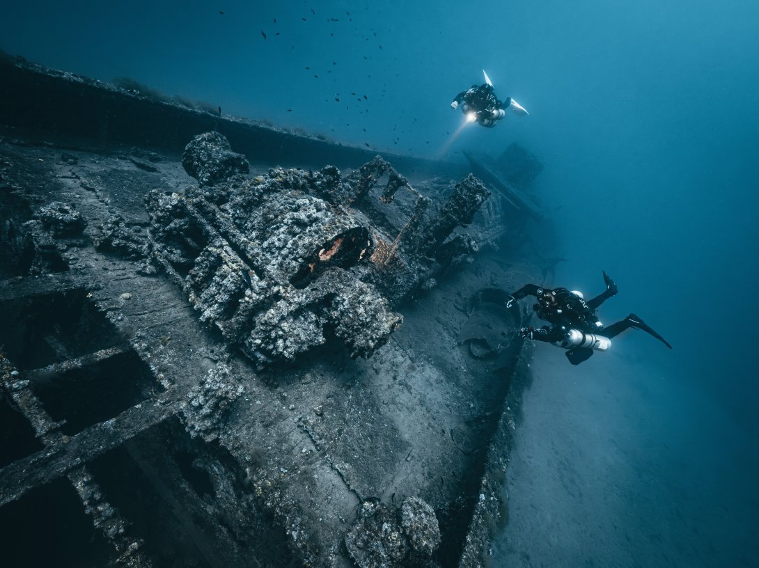 Divers explore the wreck of HMT Lundy off the coast of Çanakkale, Türkiye, Sept. 1, 2025. (Photo by Maxime Cheminade for Çanakkale Wars Gallipoli Historical Site Directorate)