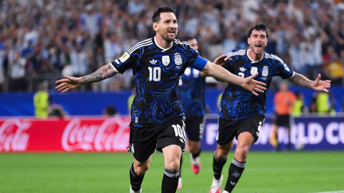 Argentina's Lionel Messi (C) celebrates scoring his team's third goal during a FIFA World Cup 2026 match against Jordan, in Arlington, Texas, U.S., June 27, 2026. (AFP Photo)