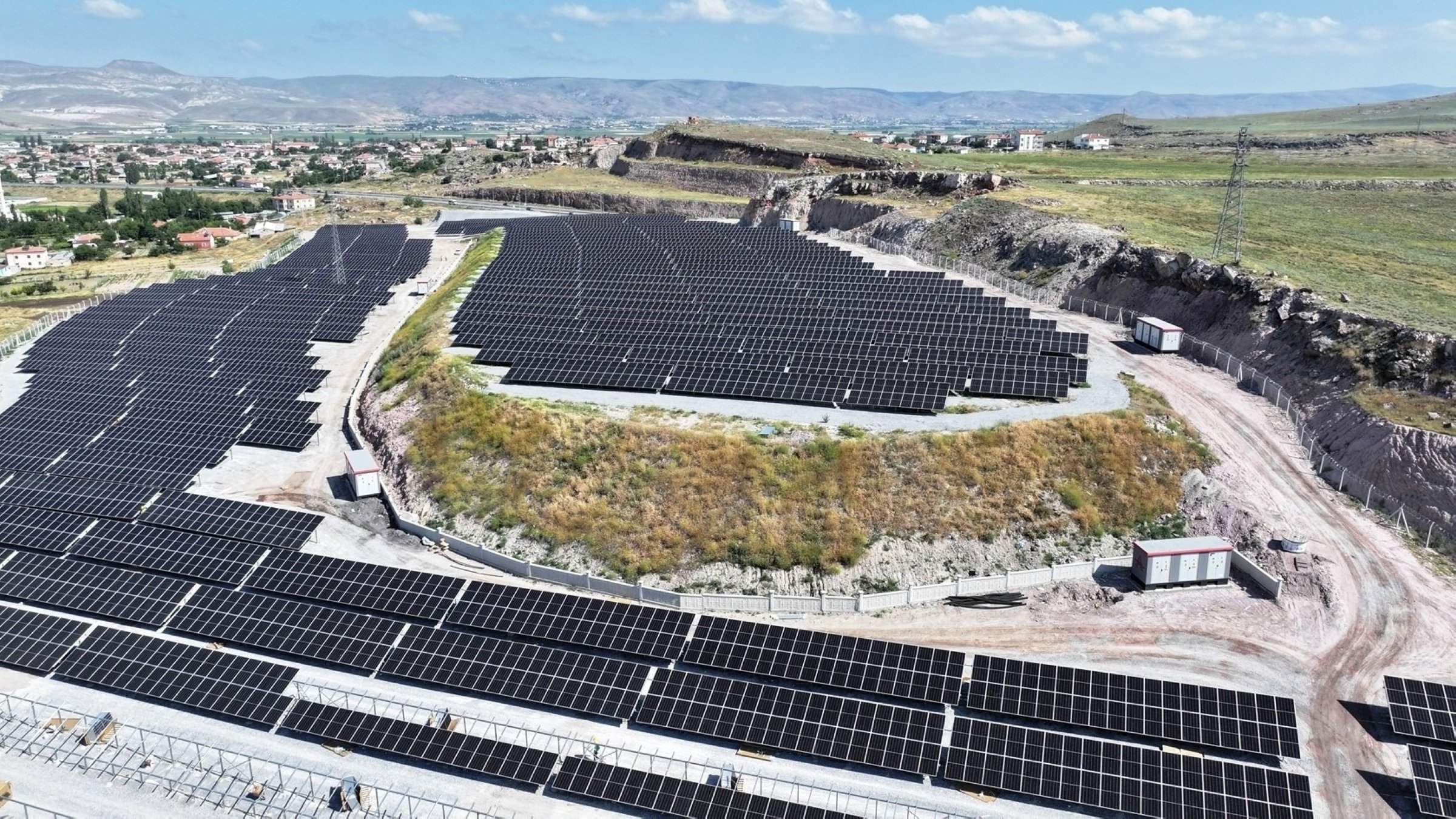 An aerial view of a solar panel installation, Kayseri, central Türkiye, June 24, 2026. (IHA Photo)