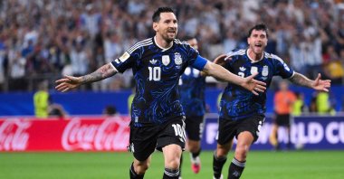 Argentina's Lionel Messi (C) celebrates scoring his team's third goal during a FIFA World Cup 2026 match against Jordan, in Arlington, Texas, U.S., June 27, 2026. (AFP Photo)