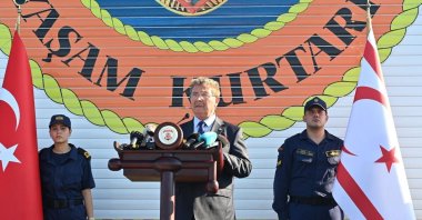 Turkish Cypriot PM Ünal Üstel speaks at a news conference during a military exercise, Gazimağusa (Famagusta), Cyprus, June 25, 2026. (İHA Photo)