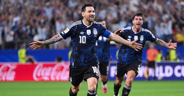 Argentina's Lionel Messi (C) celebrates scoring his team's third goal during a FIFA World Cup 2026 match against Jordan, in Arlington, Texas, U.S., June 27, 2026. (AFP Photo)